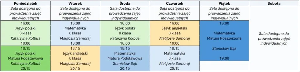 Książenice - plan zajęć 2024/2025